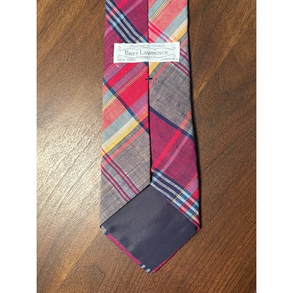 Bret Lawrence Pink Plaid Cotton Necktie Mens 3 Inch Excellent